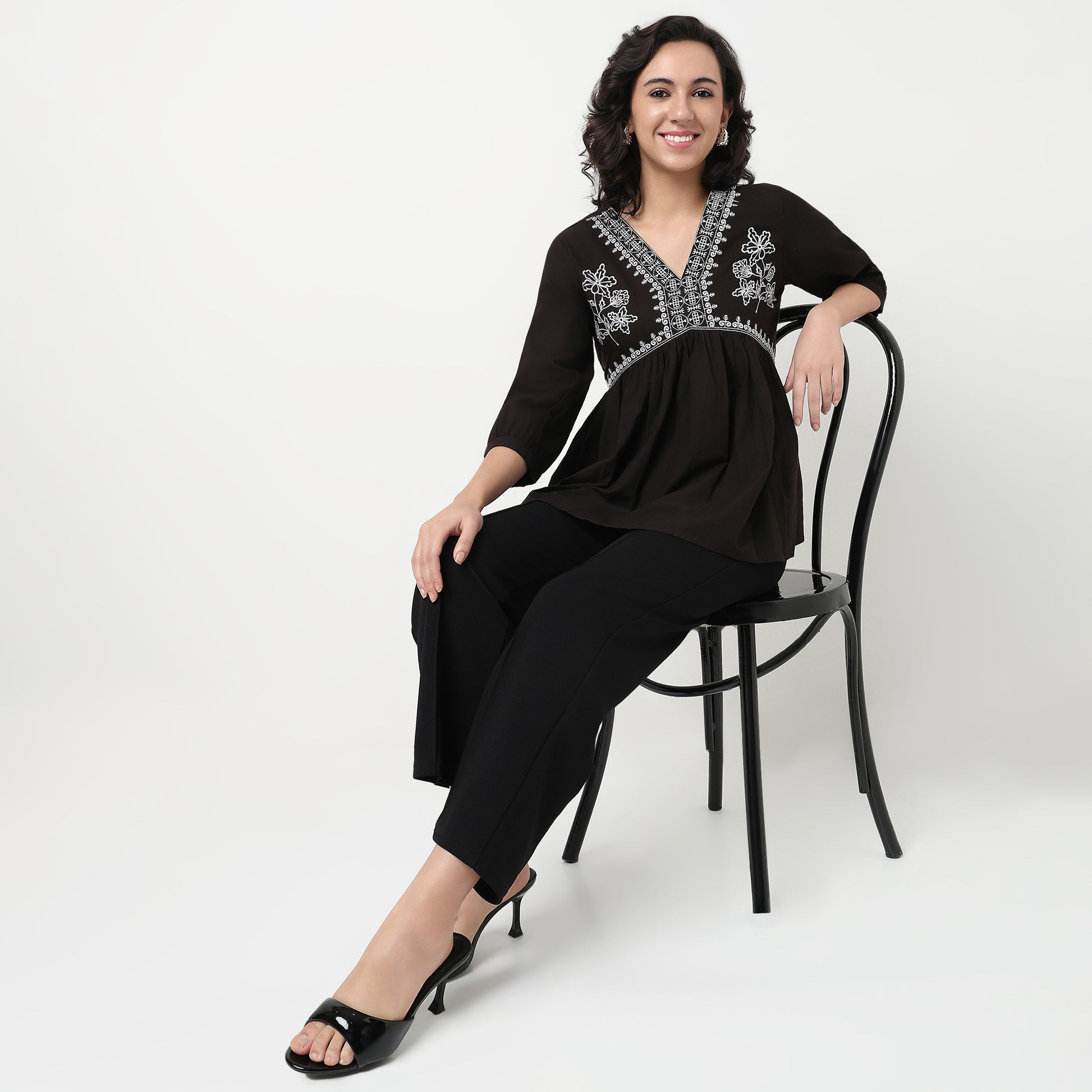 Order Now Women Embroidered V Neck Flared Flare Fit Ethnic Wear Alia Cut by Style Union