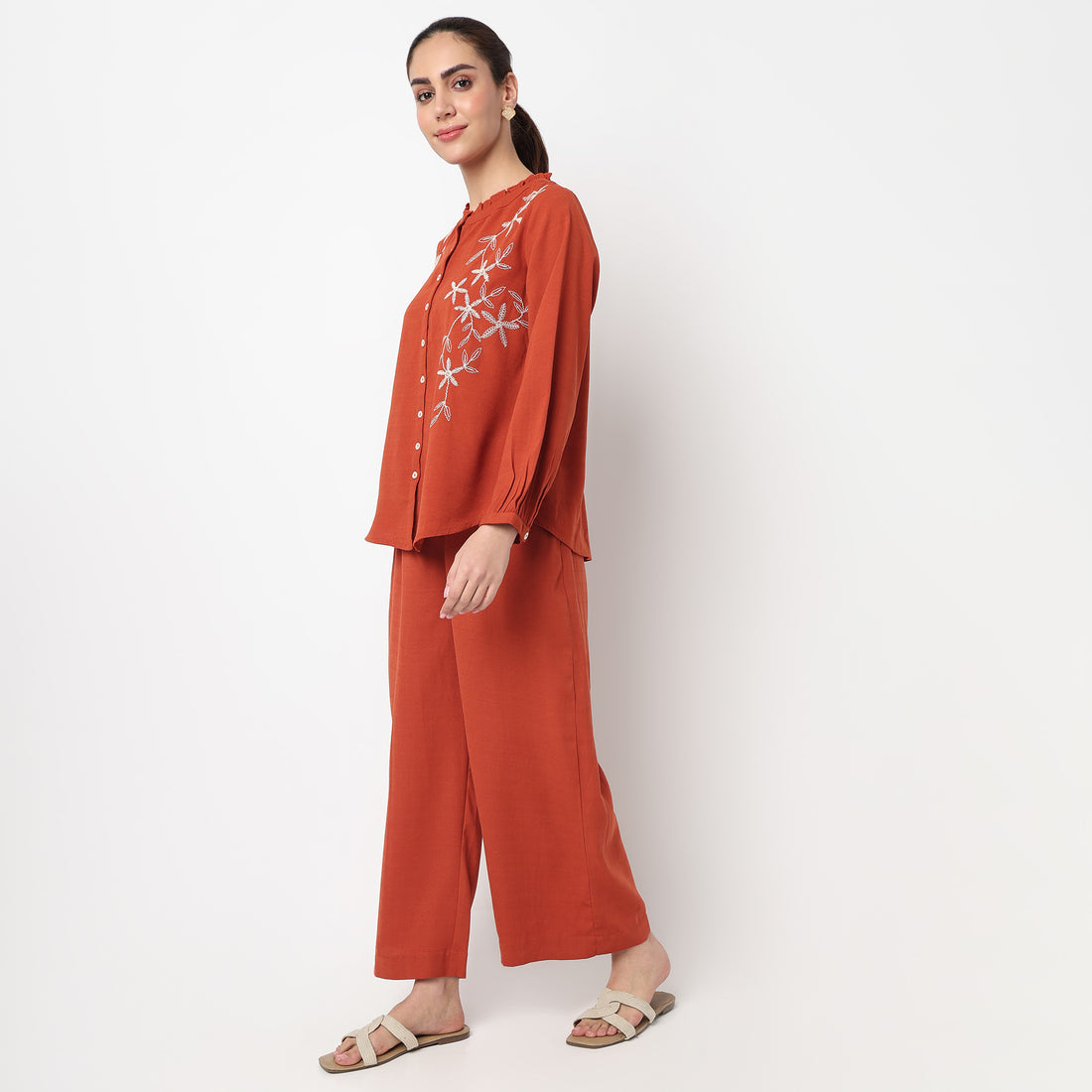 Embroidered Flared Top