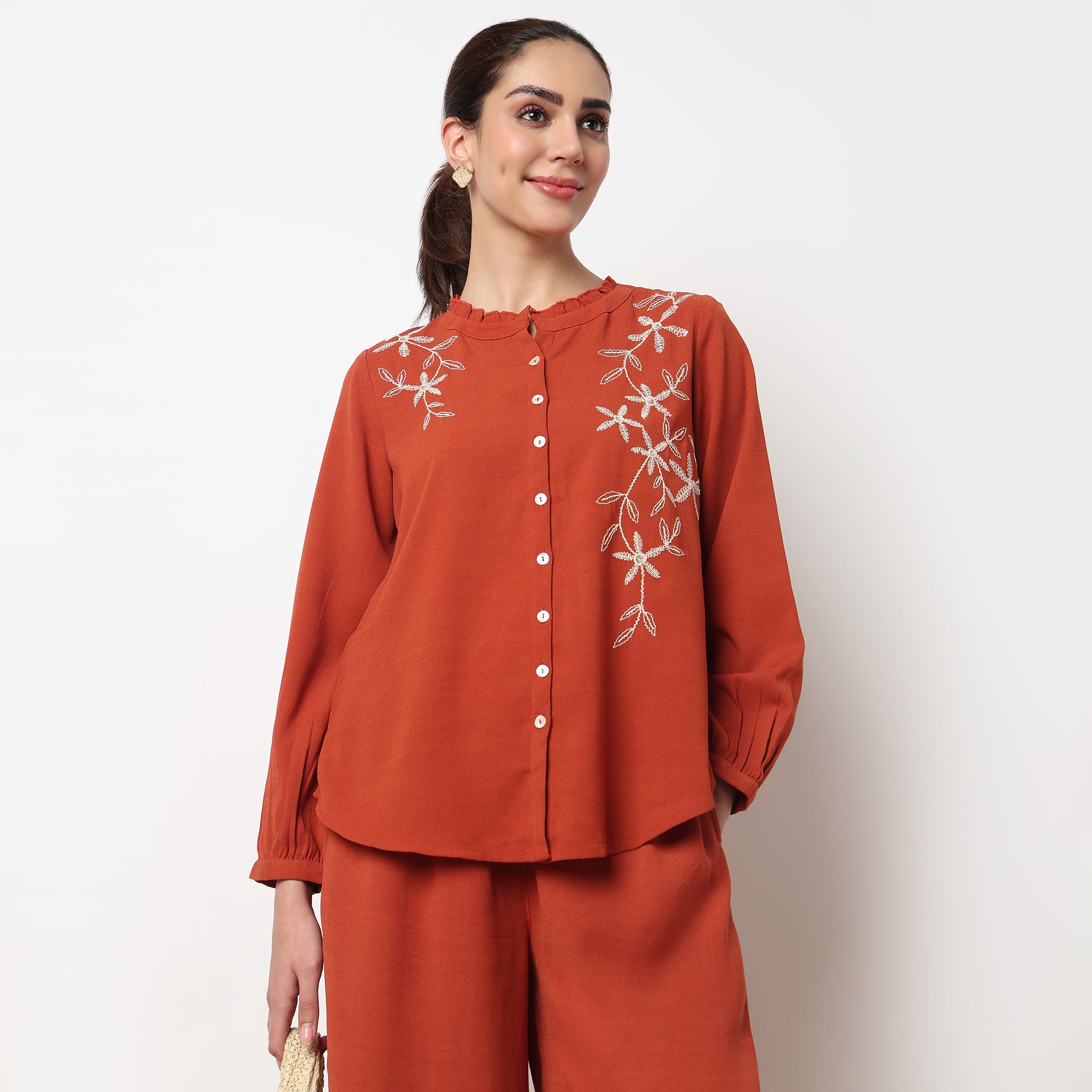 Embroidered Flared Top
