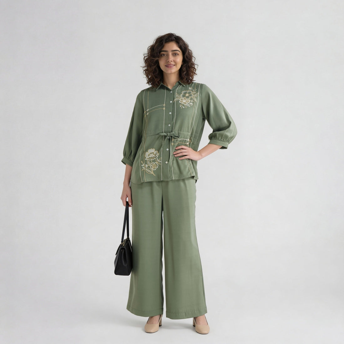 Embroidered Shirt With Waist Tie Up