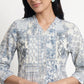 Printed V-Neck Front Pelat Ruffle Neck Top