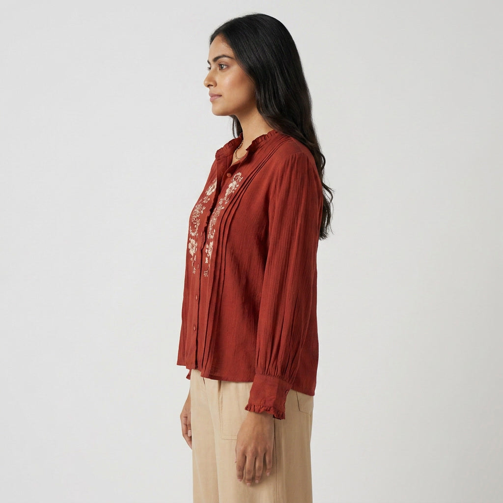 Band Neck Embroidered Shirt