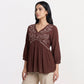 Embroidered V-Neck Flared Top