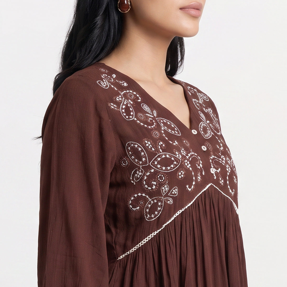 Embroidered V-Neck Flared Top