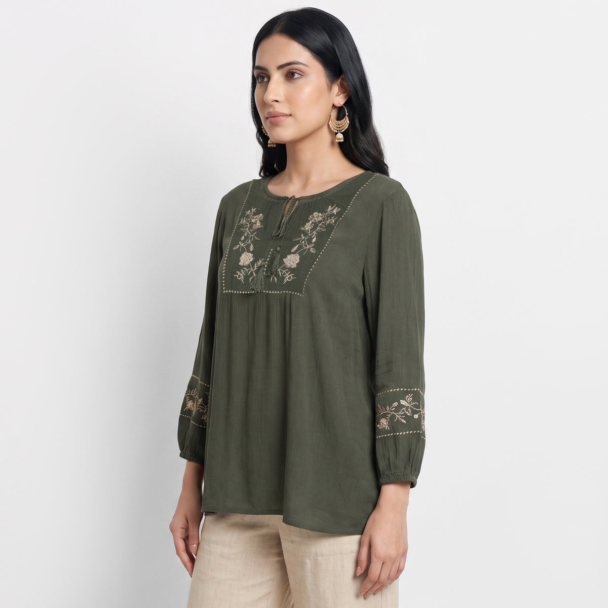 Embroidered Tie Up Top