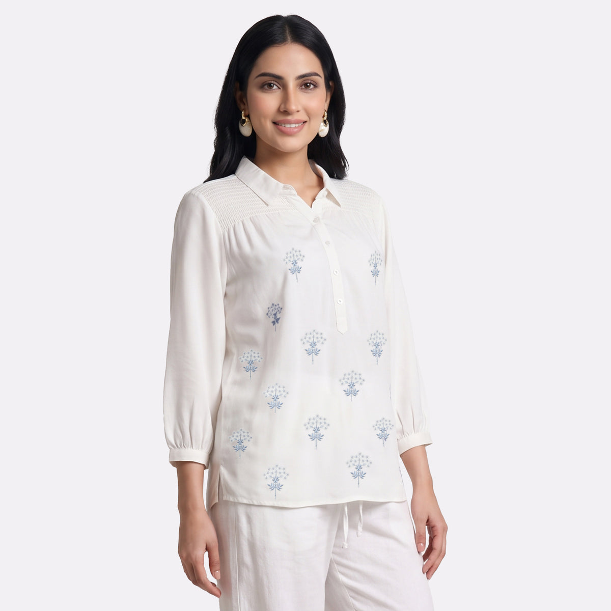 Embroidered Shirt Collar Shirt