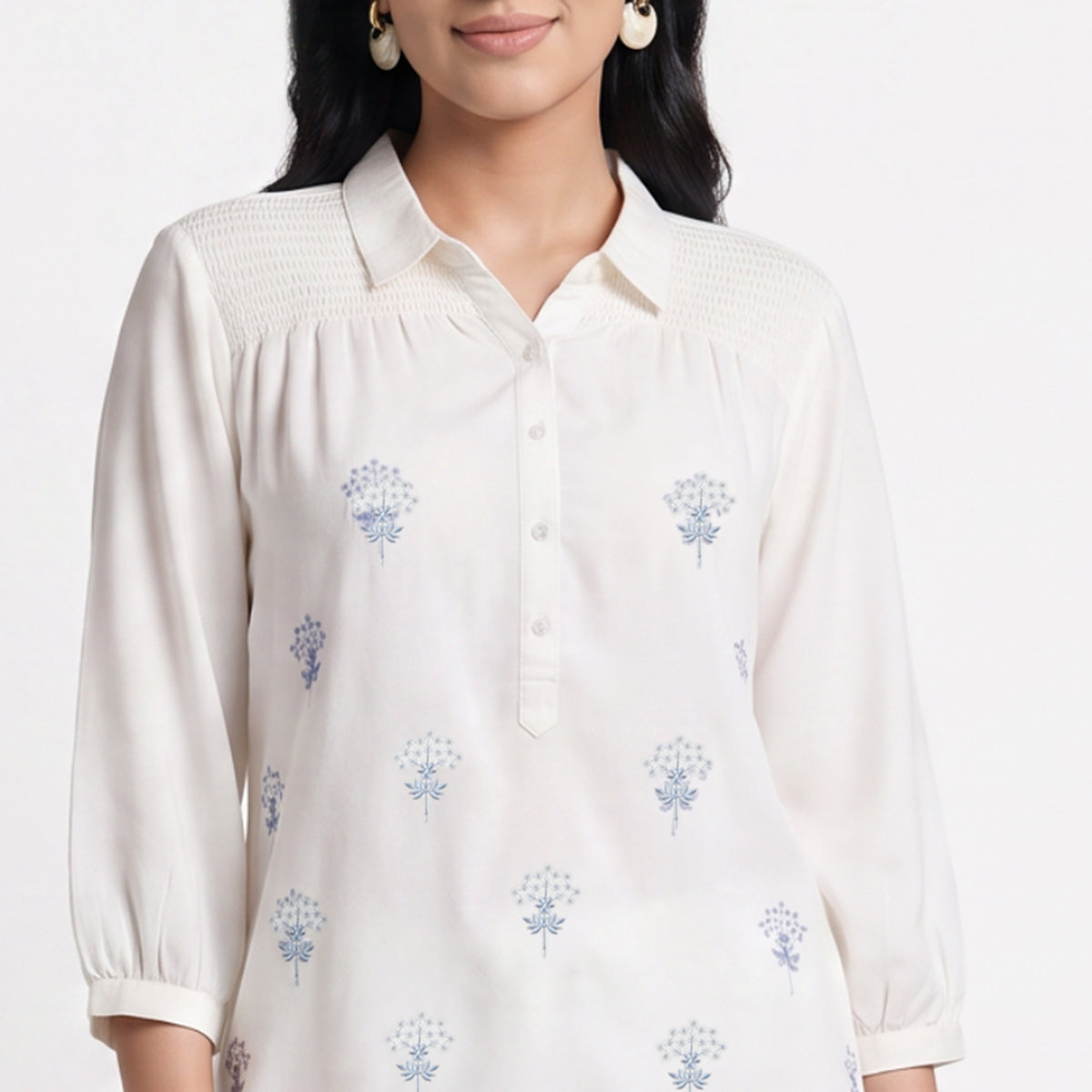 Embroidered Shirt Collar Shirt