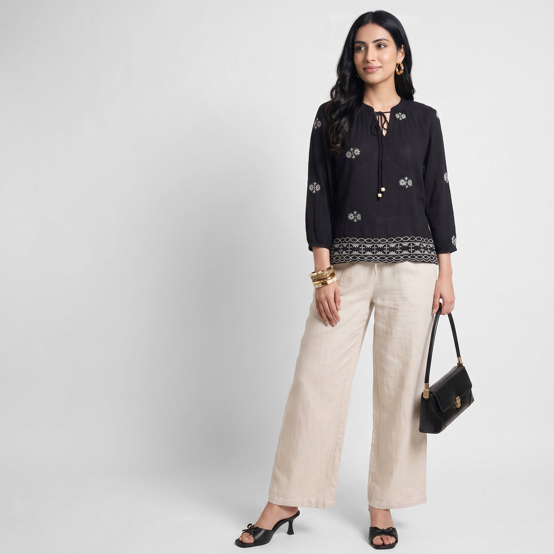 Embroidered Tie Up Relaxed Top