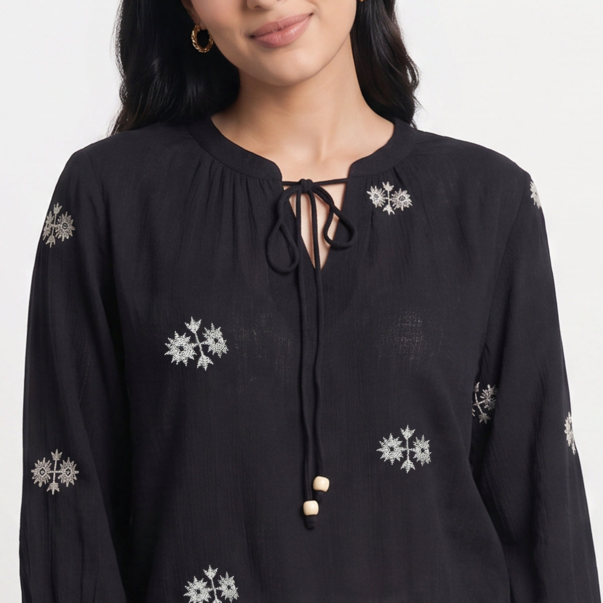 Embroidered Tie Up Relaxed Top
