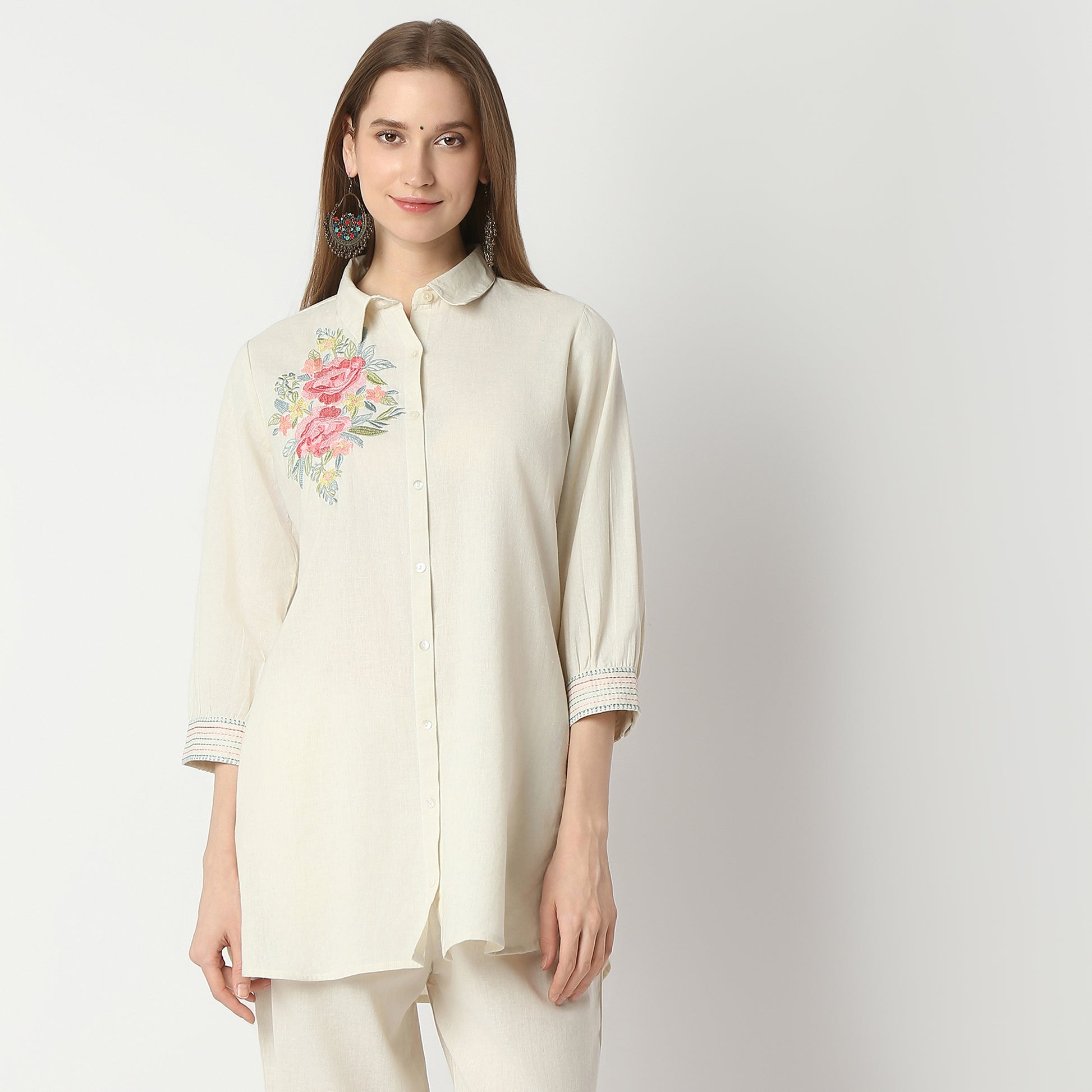 Relaxed Fit Embroidered Below Knee Tunic