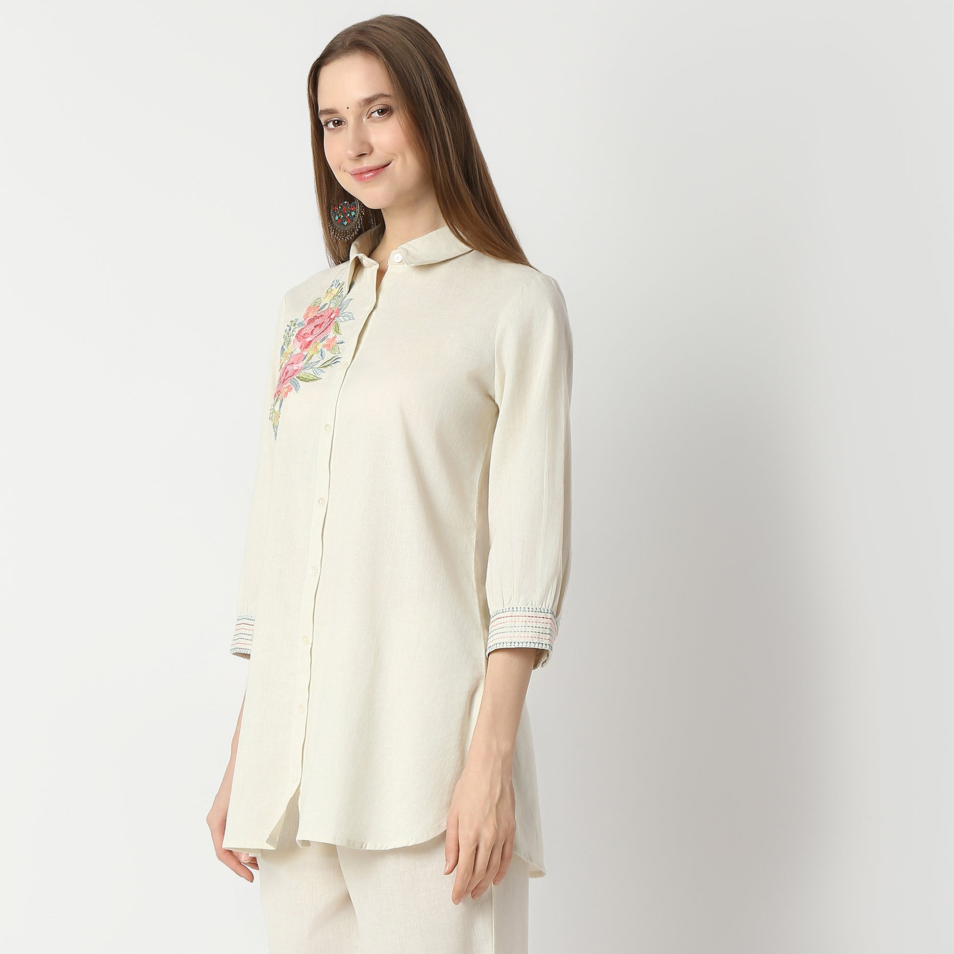 Relaxed Fit Embroidered Below Knee Tunic