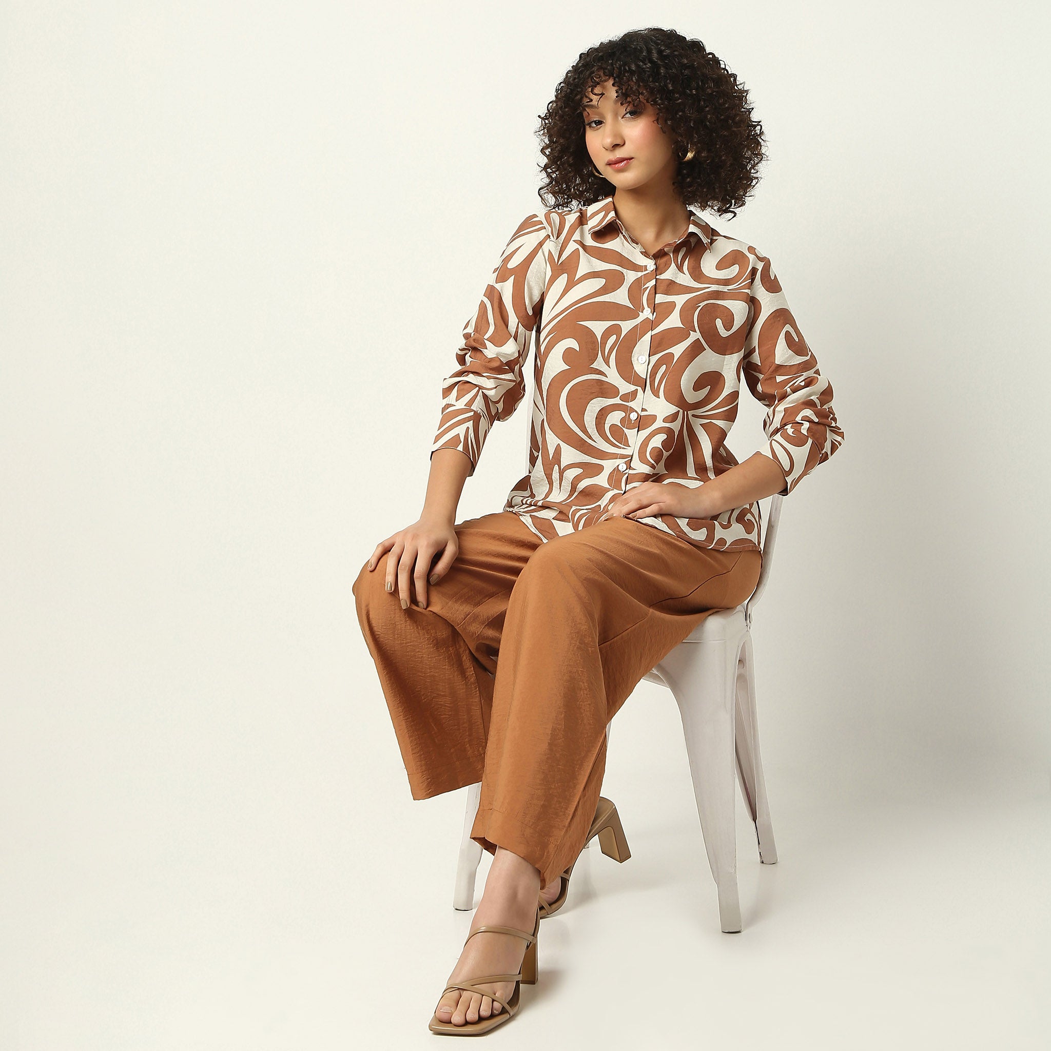 Relaxed Fit Printed Shirt Collar Tunic