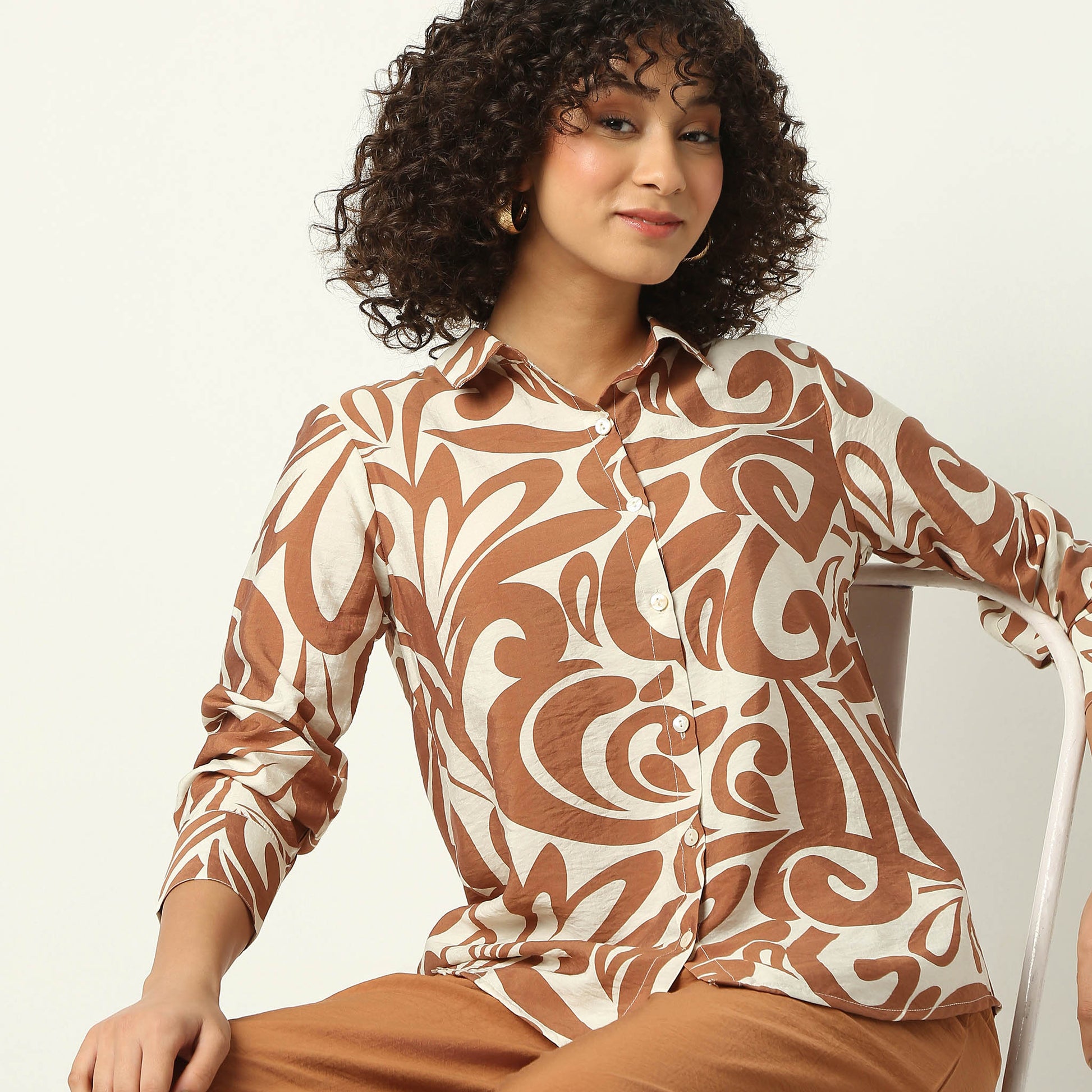 Relaxed Fit Printed Shirt Collar Tunic