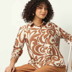 Relaxed Fit Printed Shirt Collar Tunic