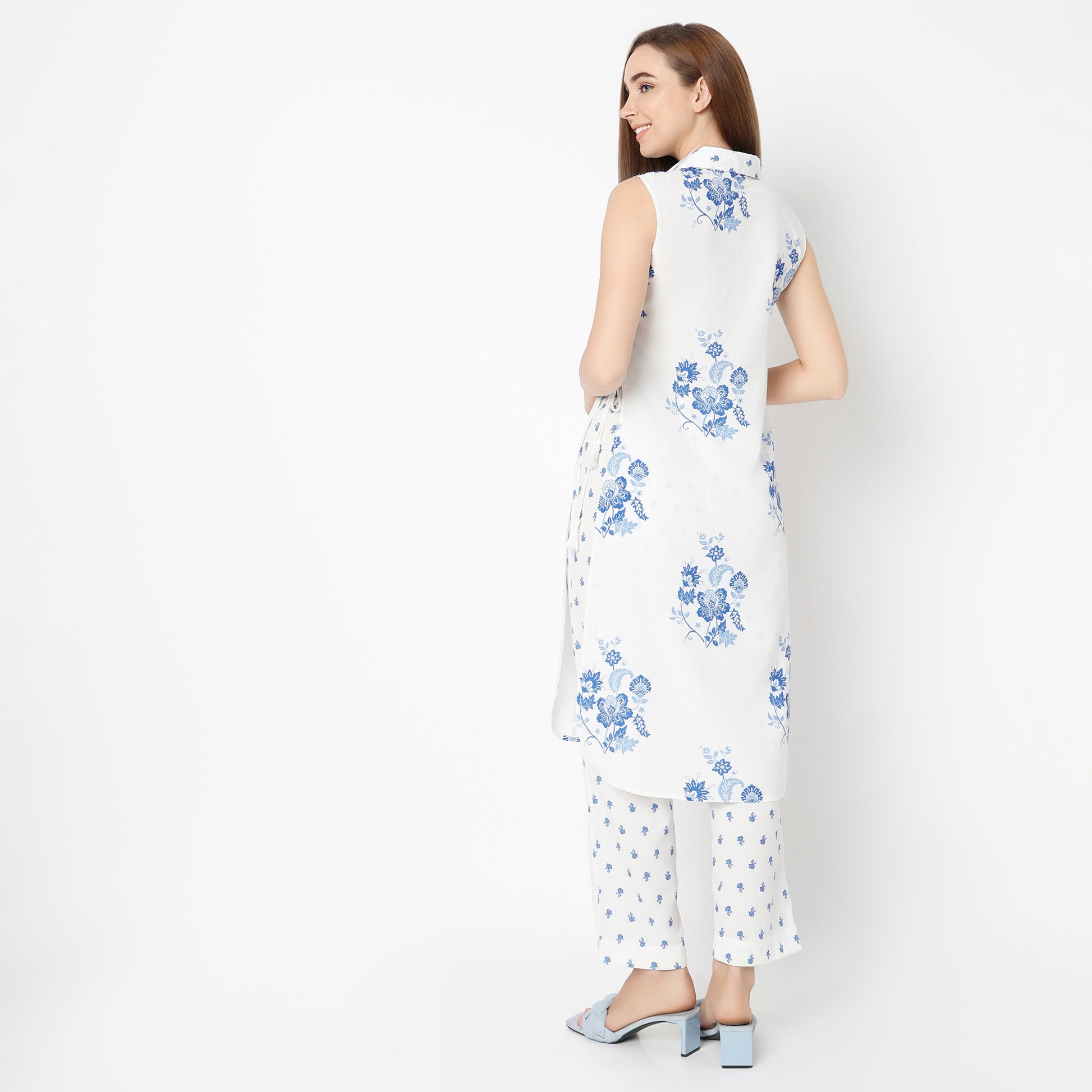 Flare Fit Printed Shirt Collar Kurta