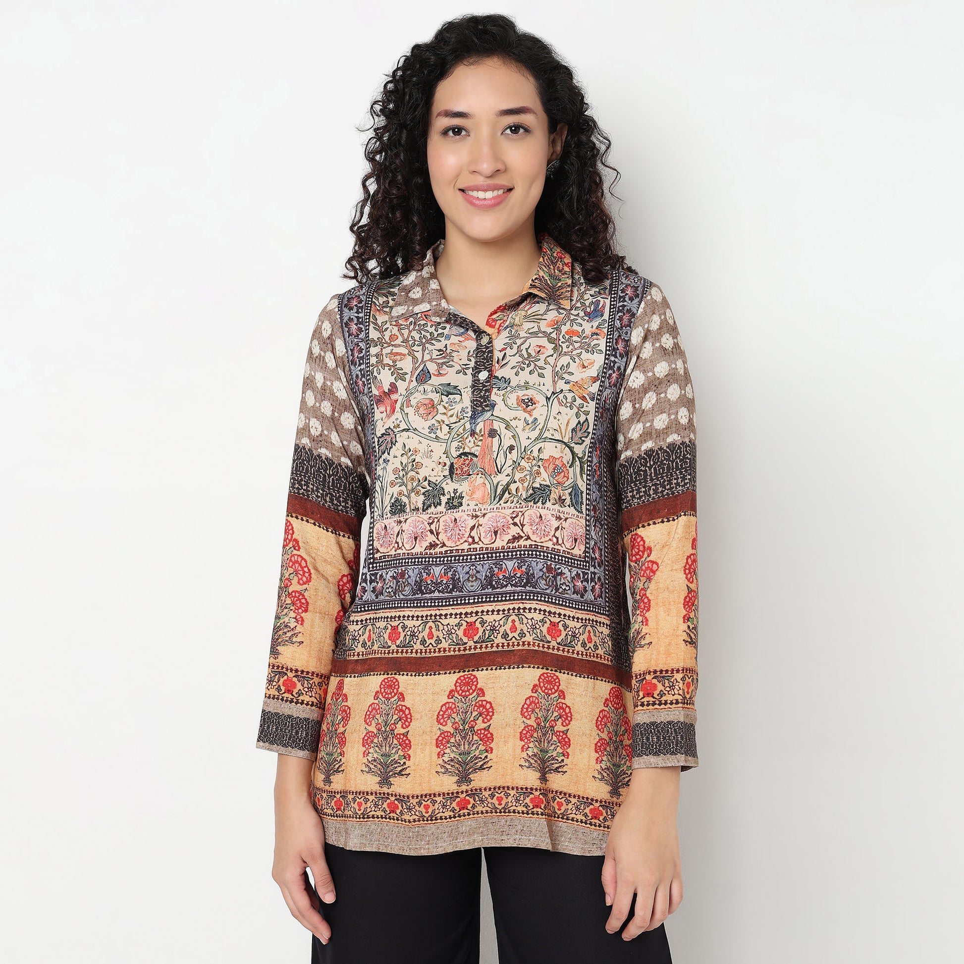 Buy Women Straight Fit Printed Full Sleeve Tunic  - Style Union