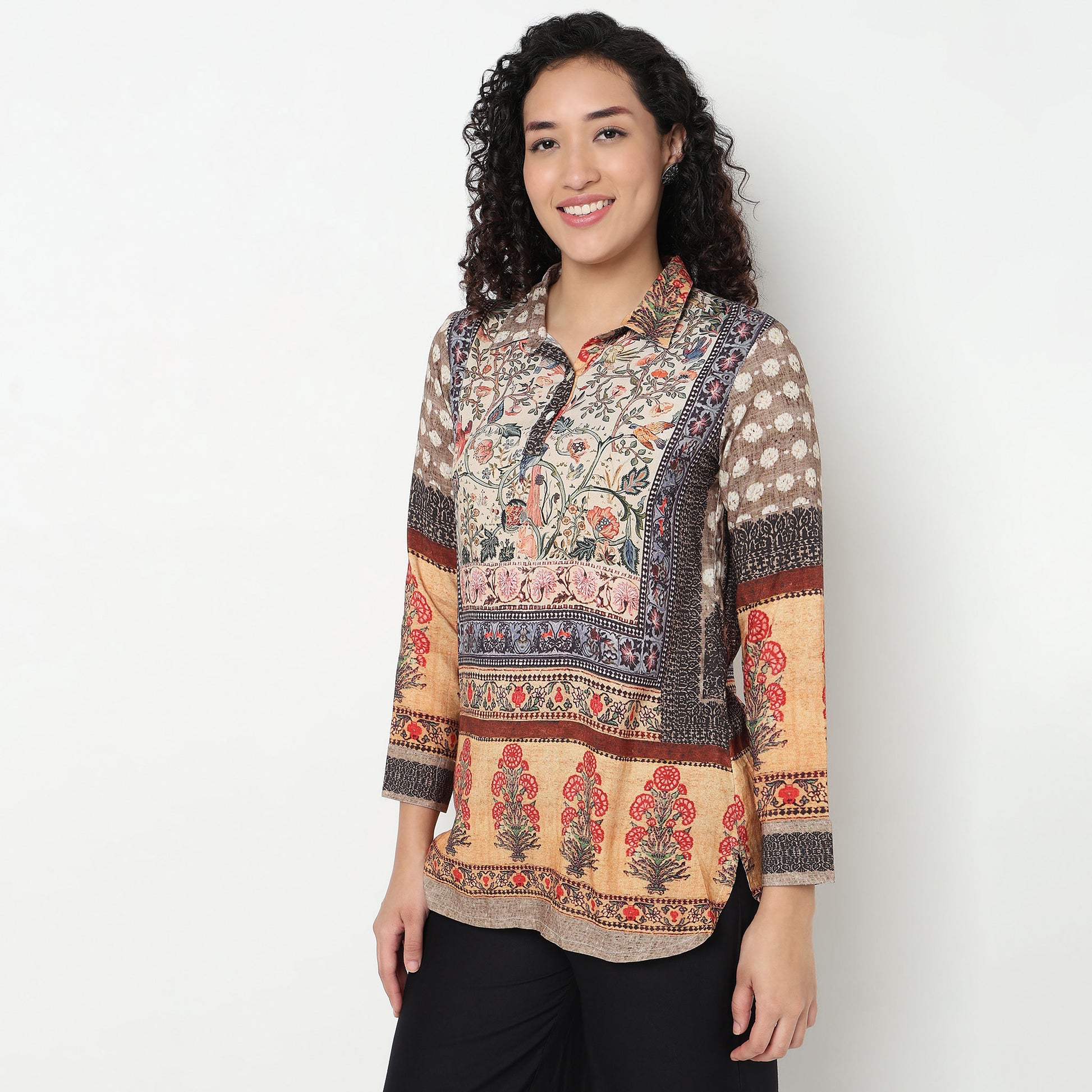 Buy Women Straight Fit Printed Full Sleeve Tunic  - Style Union