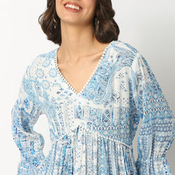 Printed Viscose Tunic with V-Neck