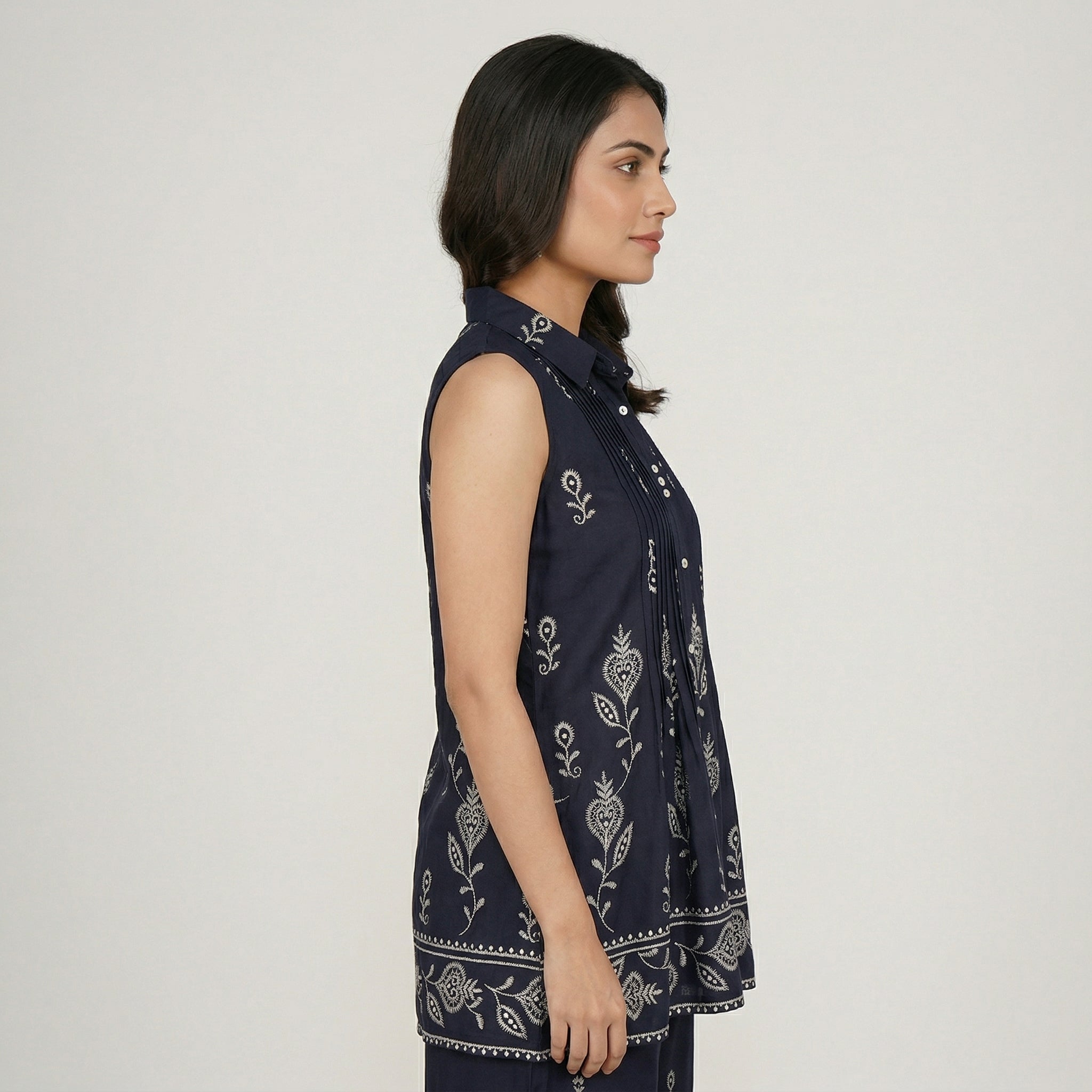 Printed Shirt Collar Tunic
