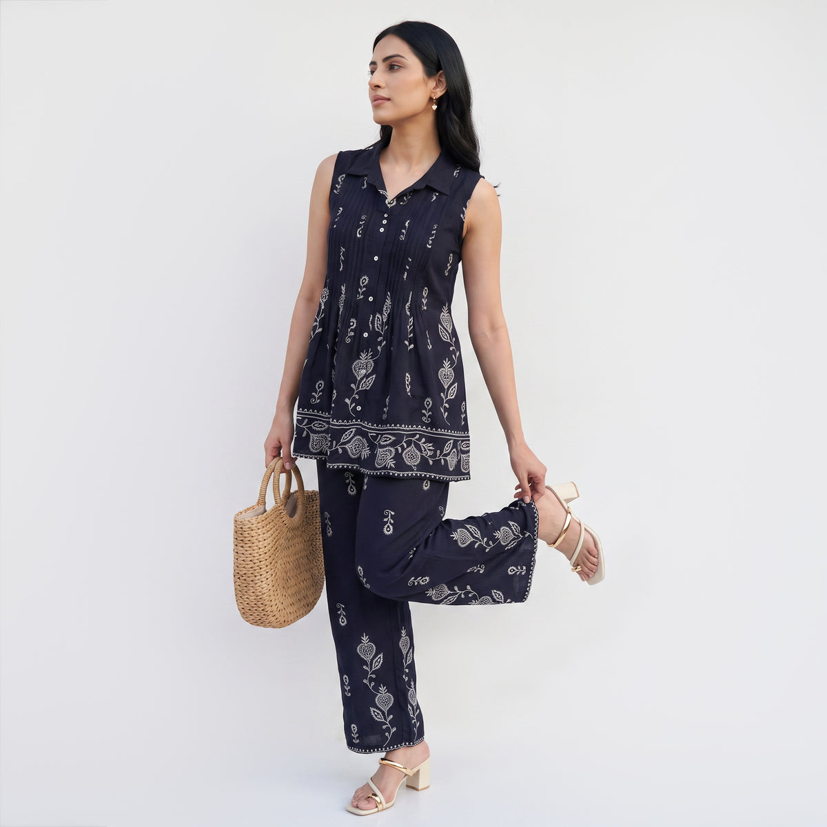 Printed Shirt Collar Tunic