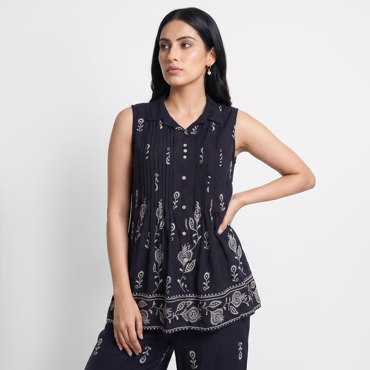 Printed Shirt Collar Tunic