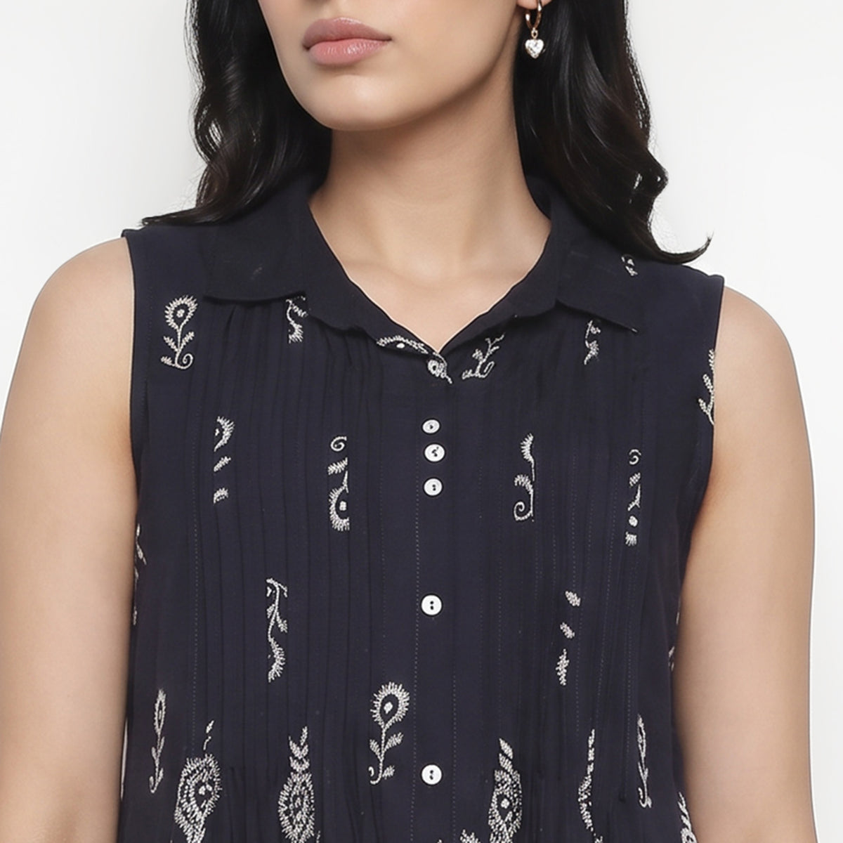 Printed Shirt Collar Tunic