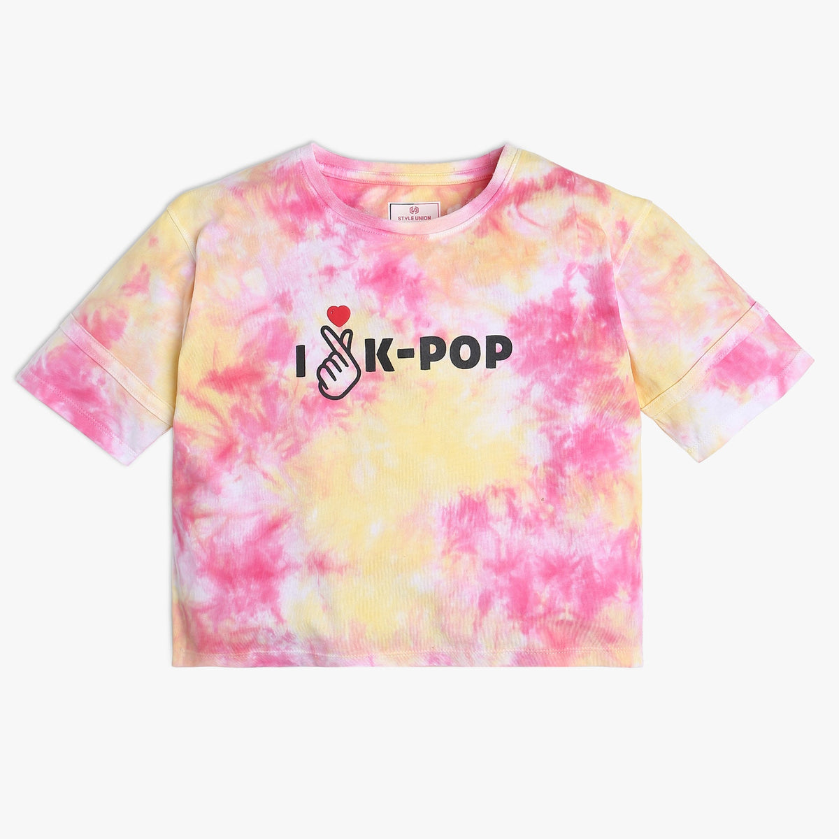 Girl Wearing Girl's Regular Fit Tie - Dye T-Shirt