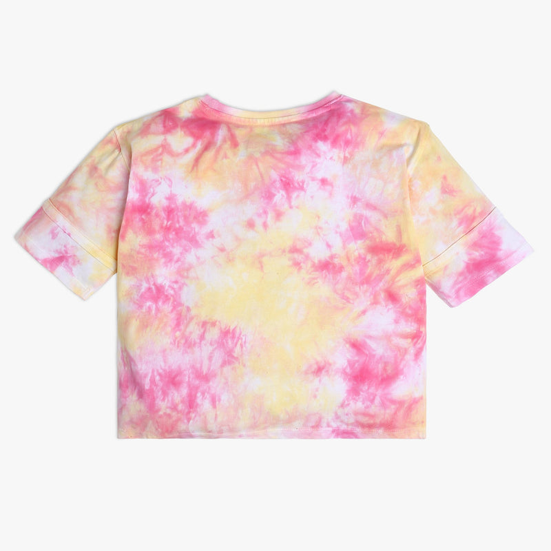 Girl Wearing Girl's Regular Fit Tie - Dye T-Shirt