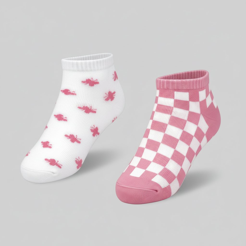 Girls Cotton Ankle Length Socks - Pack of 2