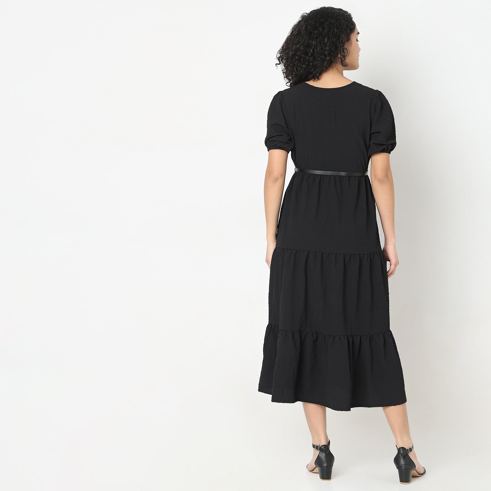 Flare Fit Structured Round Neck Dress