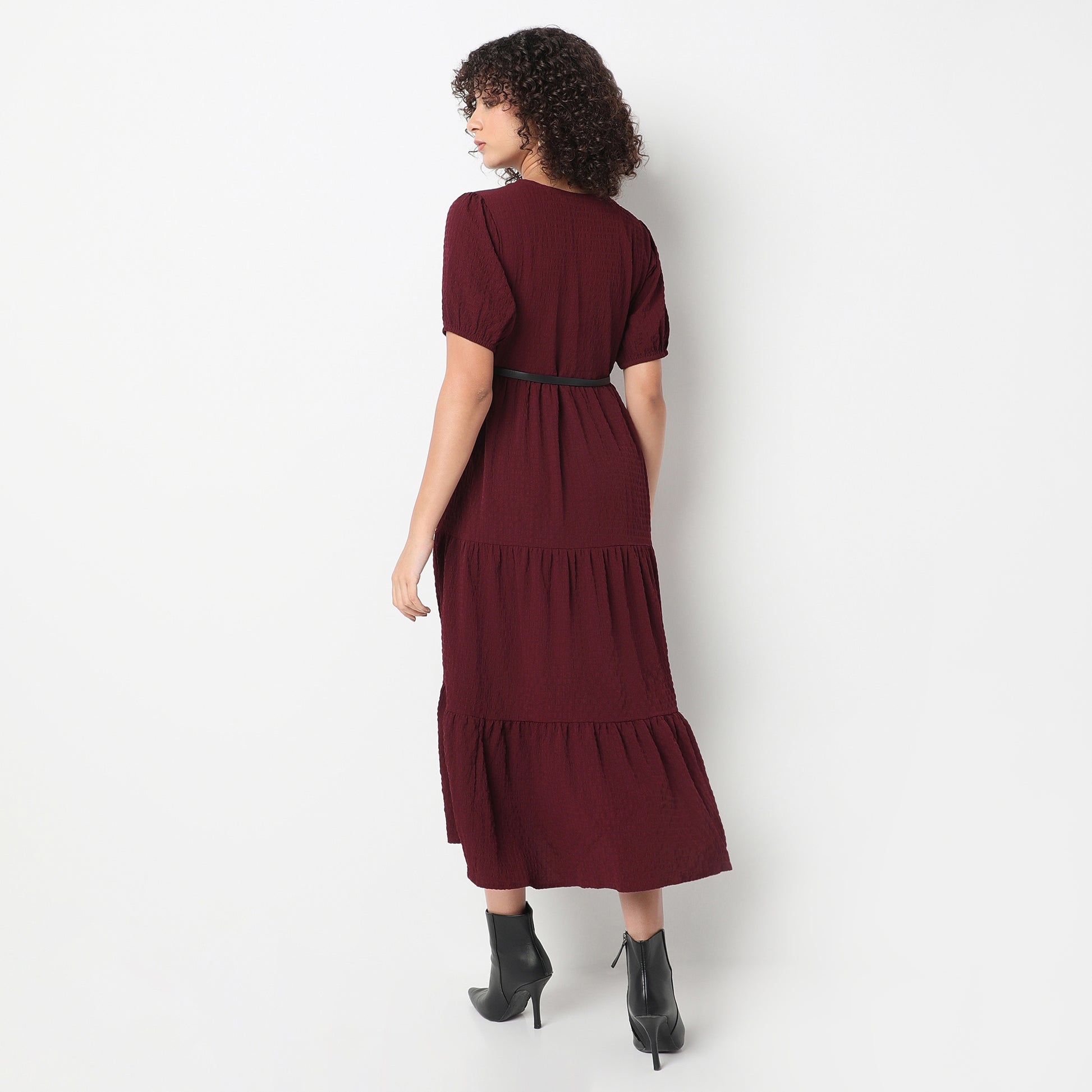 Flare Fit Structured Round Neck Dress