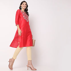 Slim Fit Solid Ethnic Pants