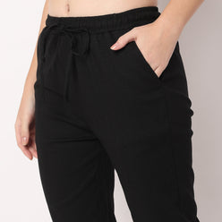 Slim Fit Solid Ethnic Pants