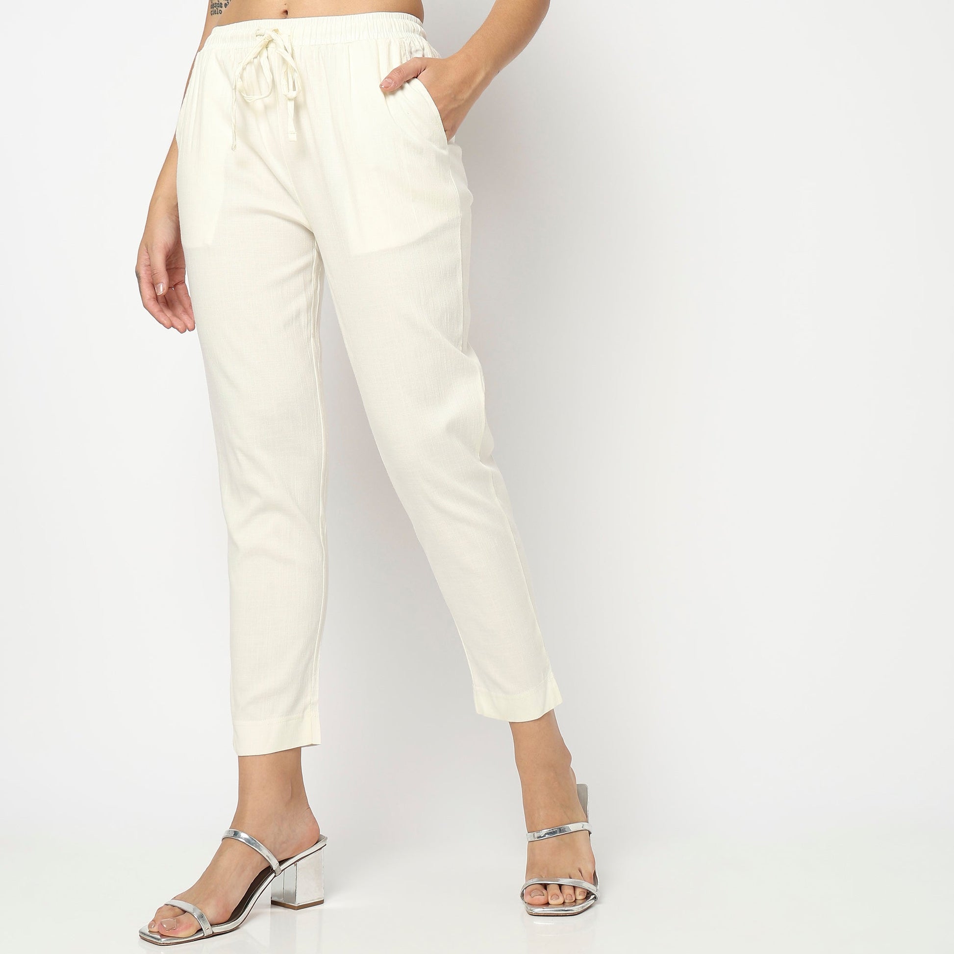 Slim Fit Solid Ethnic Pants