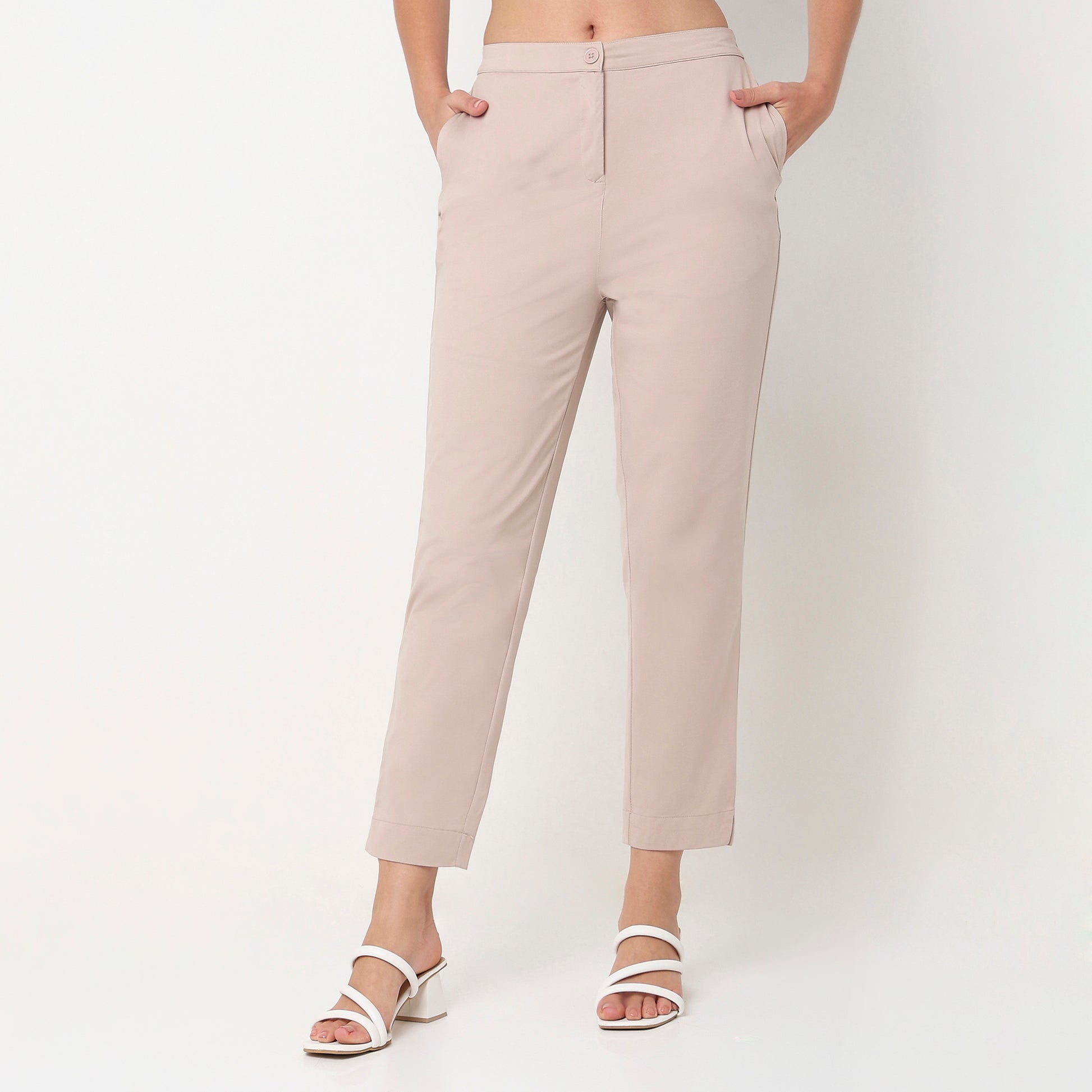 Slim Fit Solid Mid Rise Ethnic Pants