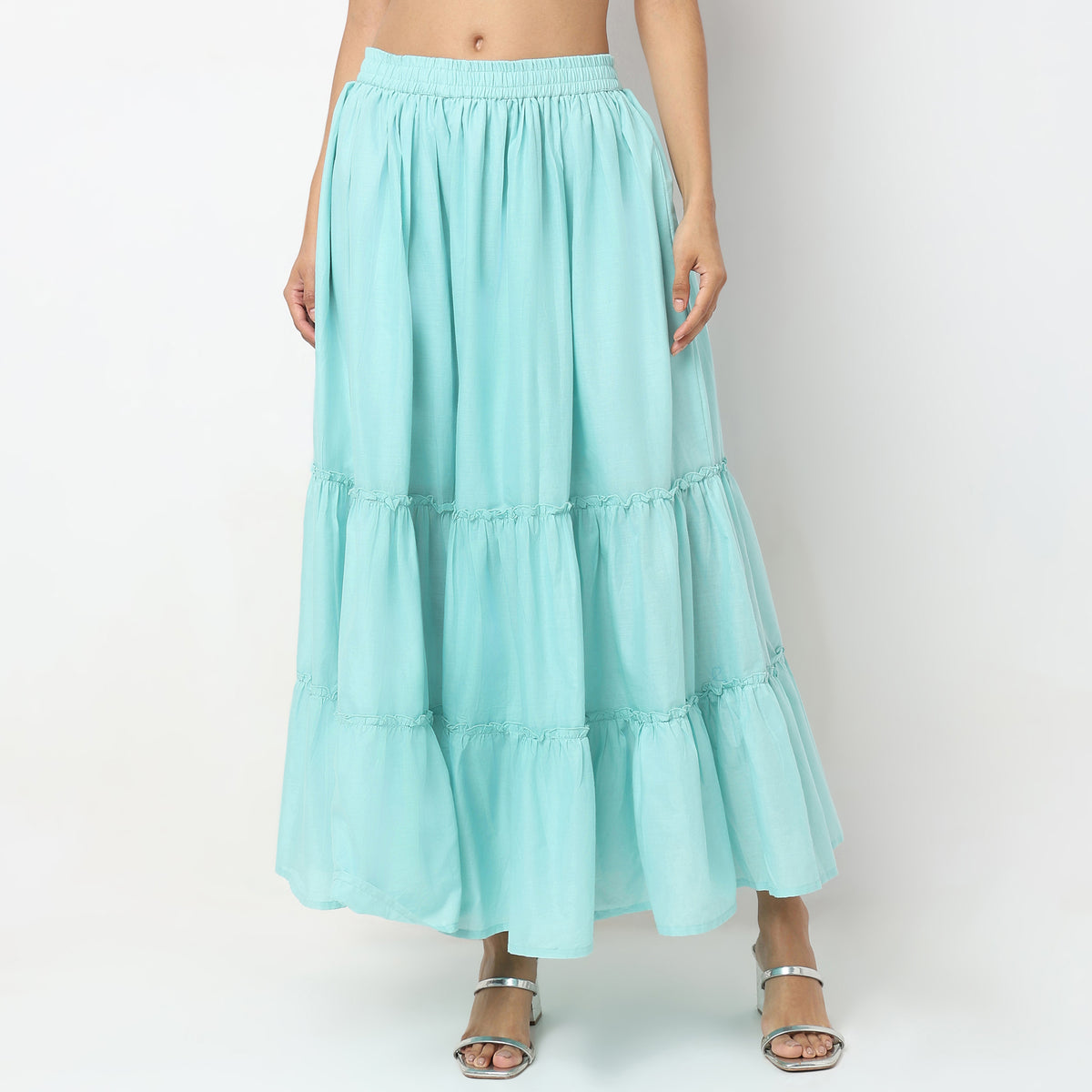 Flare Fit Solid Mid Rise Skirts