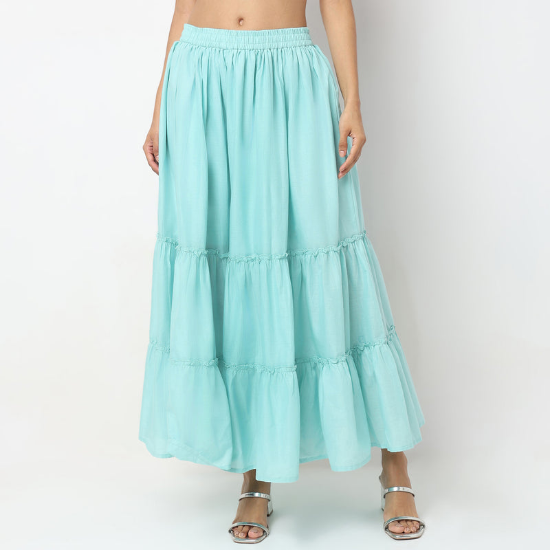 Flare Fit Solid Mid Rise Skirts