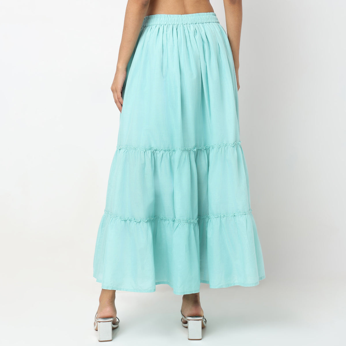 Flare Fit Solid Mid Rise Skirts