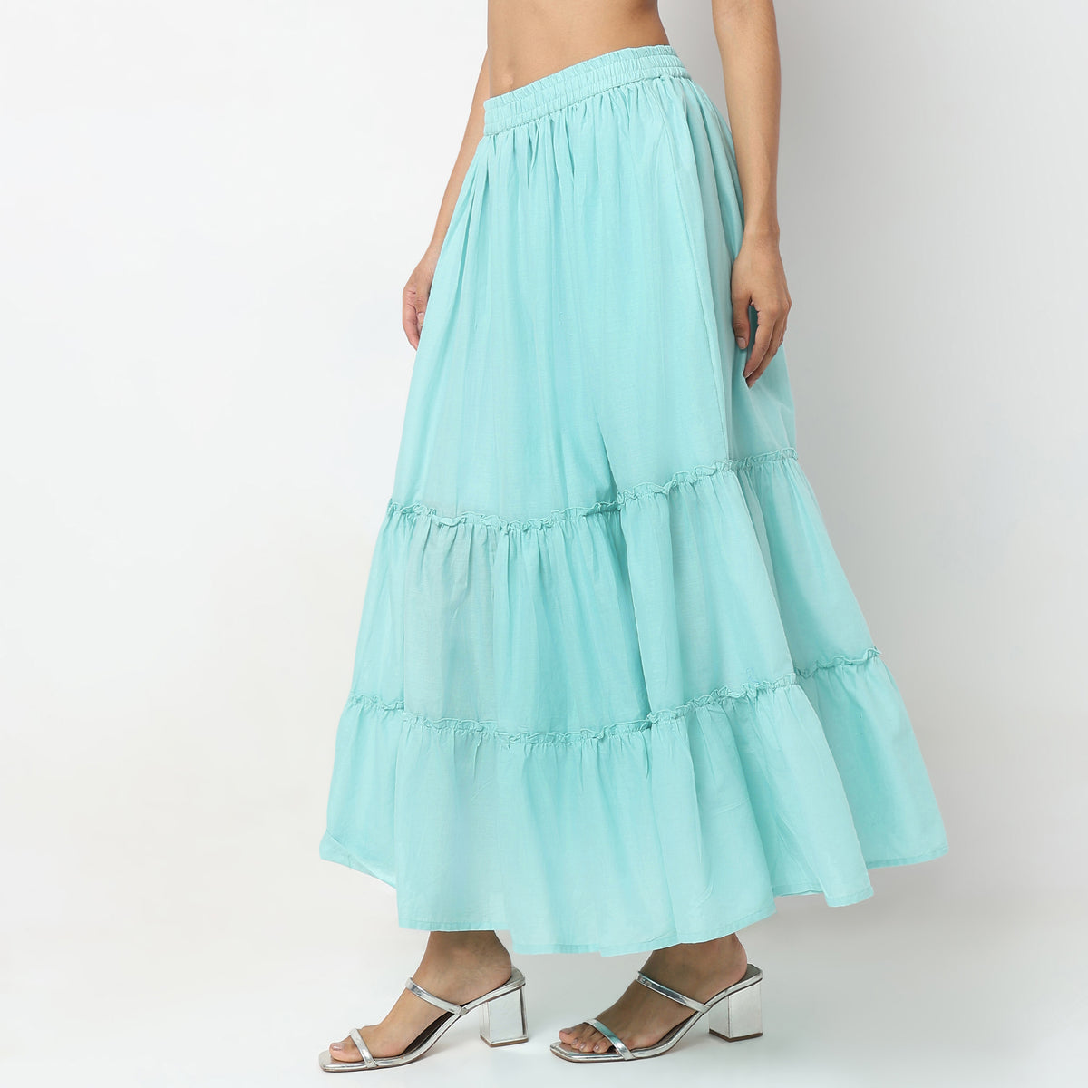 Flare Fit Solid Mid Rise Skirts