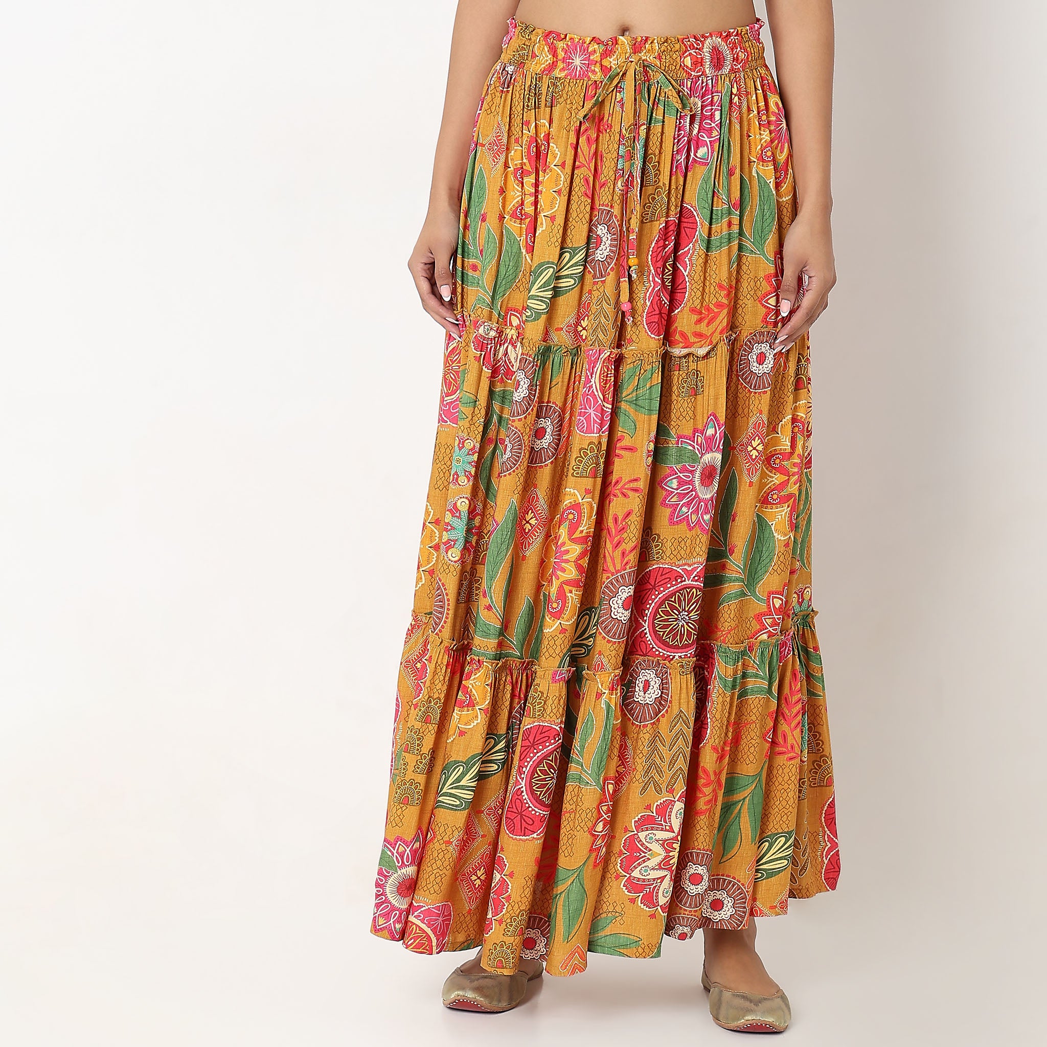 Flare Fit Printed Mid Rise Skirts