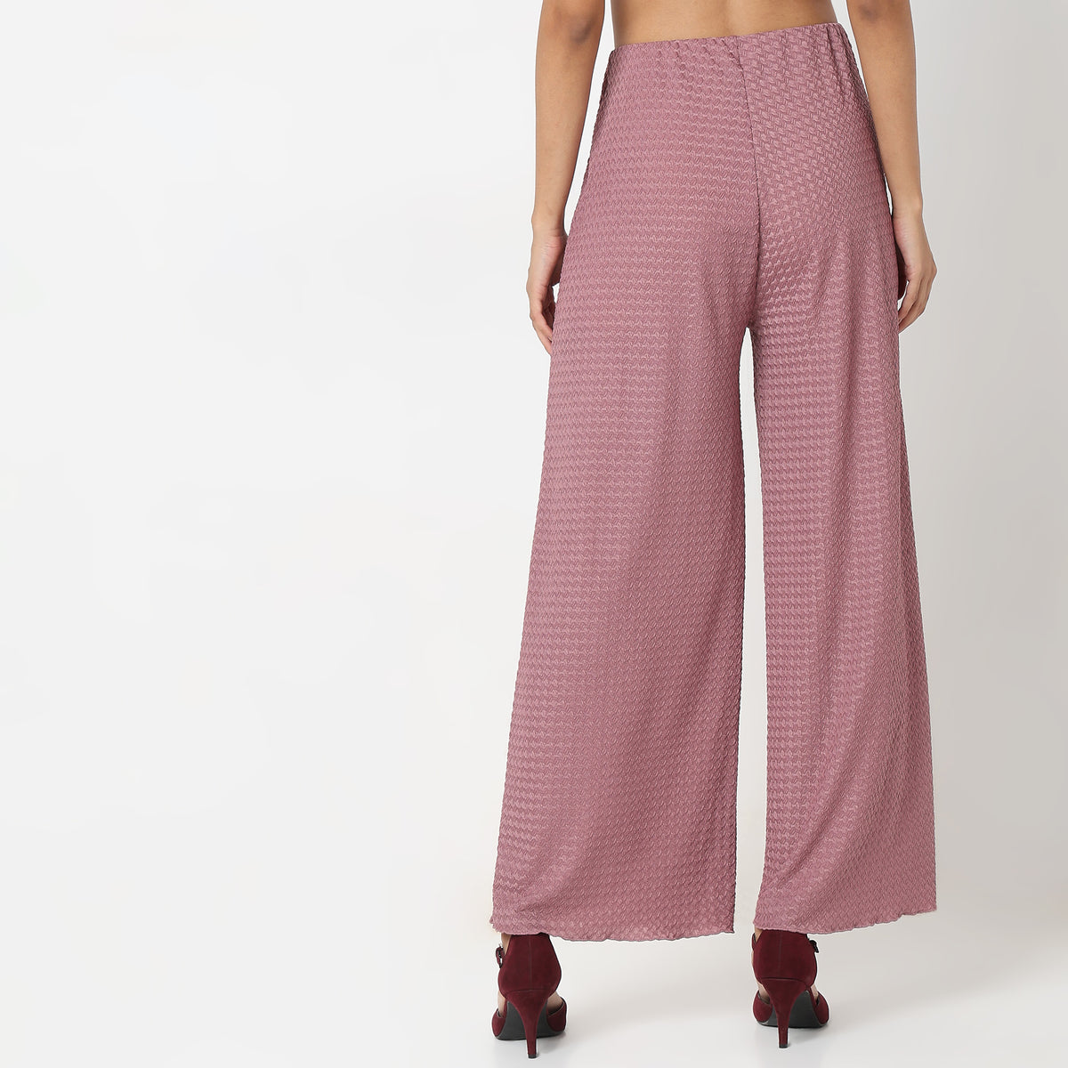 Flare Fit Solid Mid Rise Palazzos