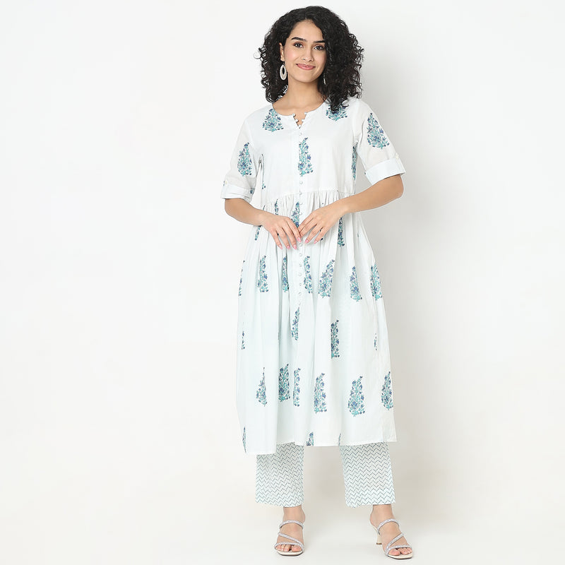 Flare Fit Printed Kurta with Pant Set