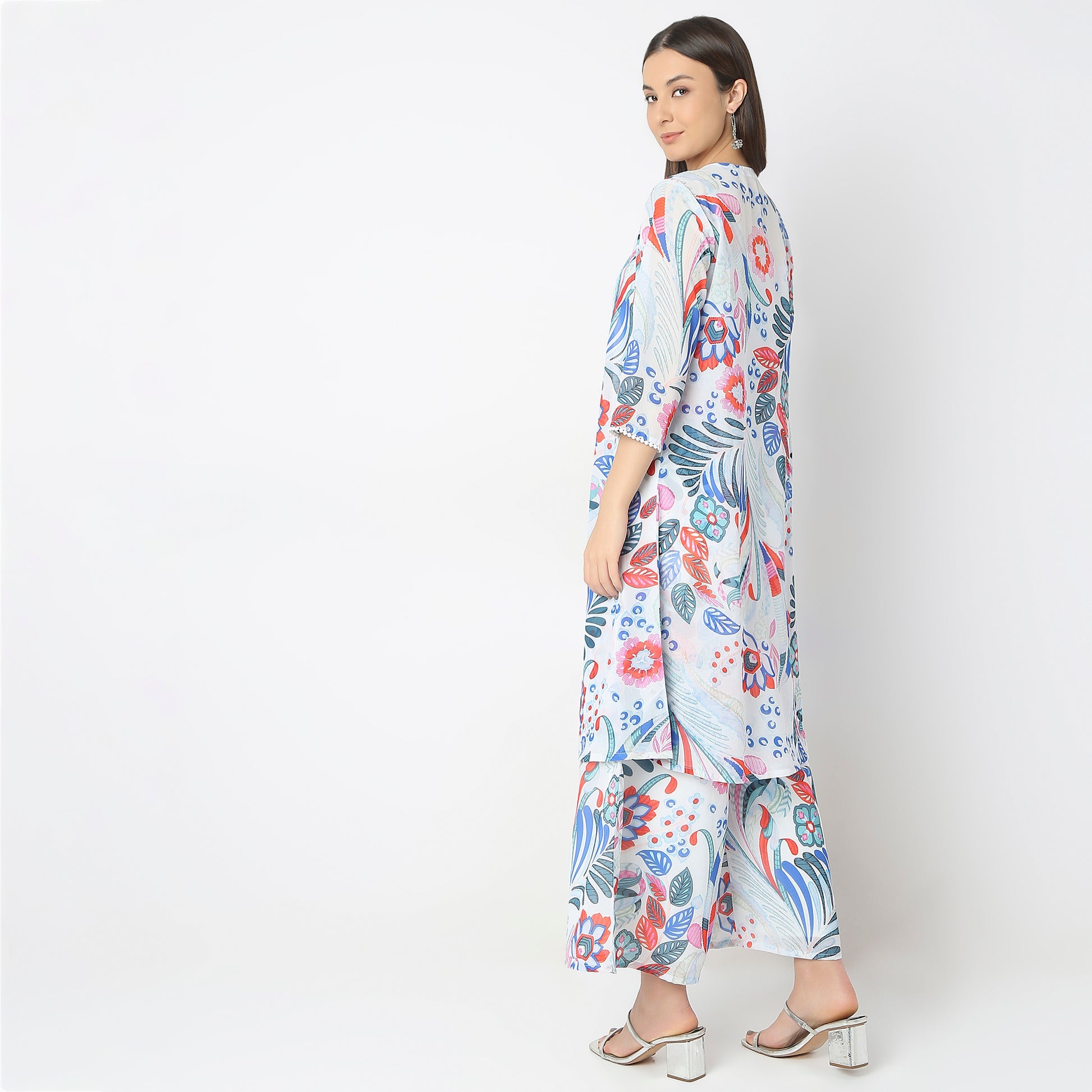 Flare Fit Printed Top with Palazzo & with Shrug Set