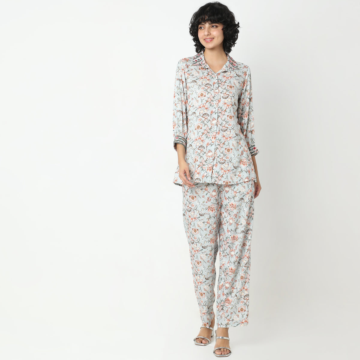 Straight Fit Printed Tunic Shirt with Pant Set