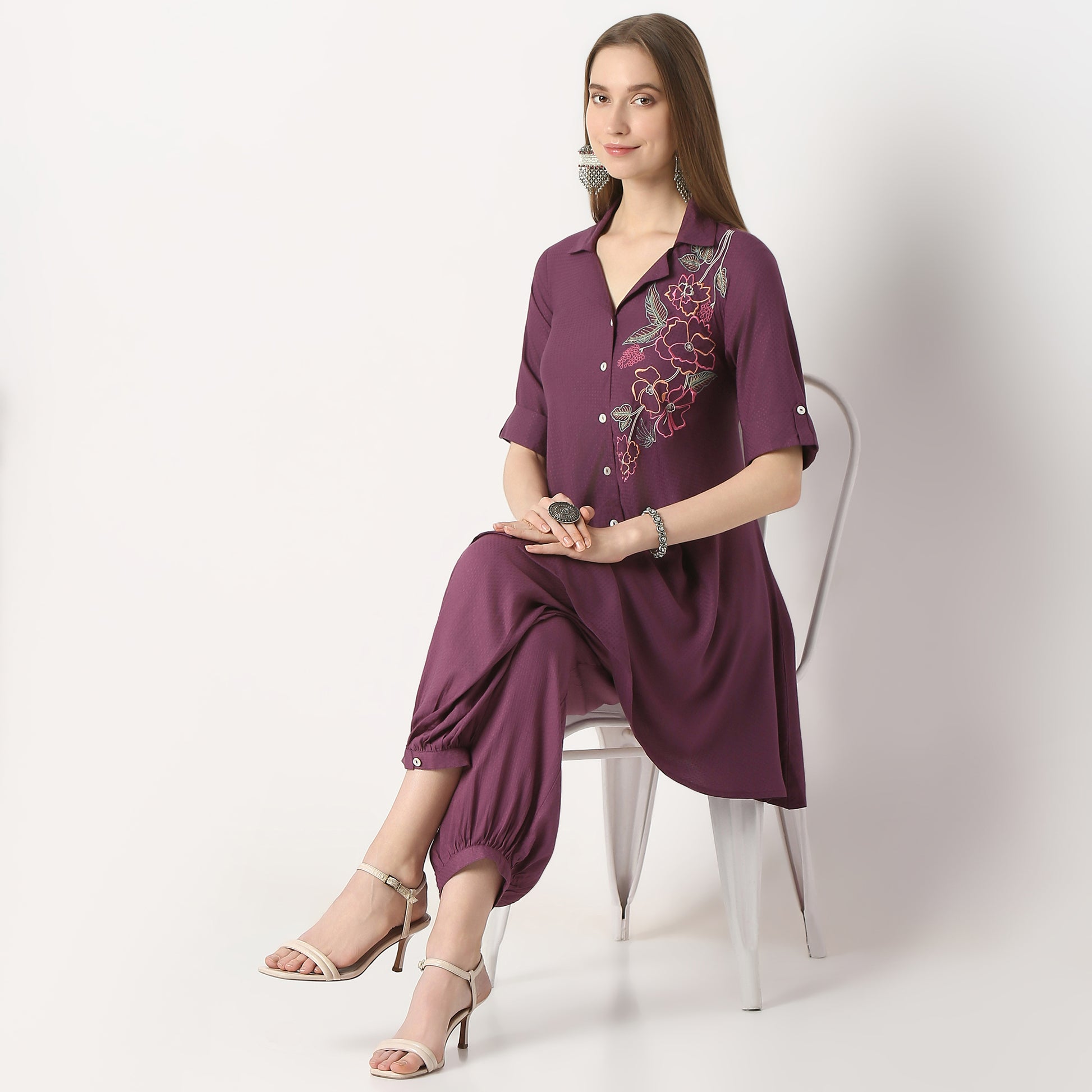 Regular Fit Embroidered Kurta with Pant Set
