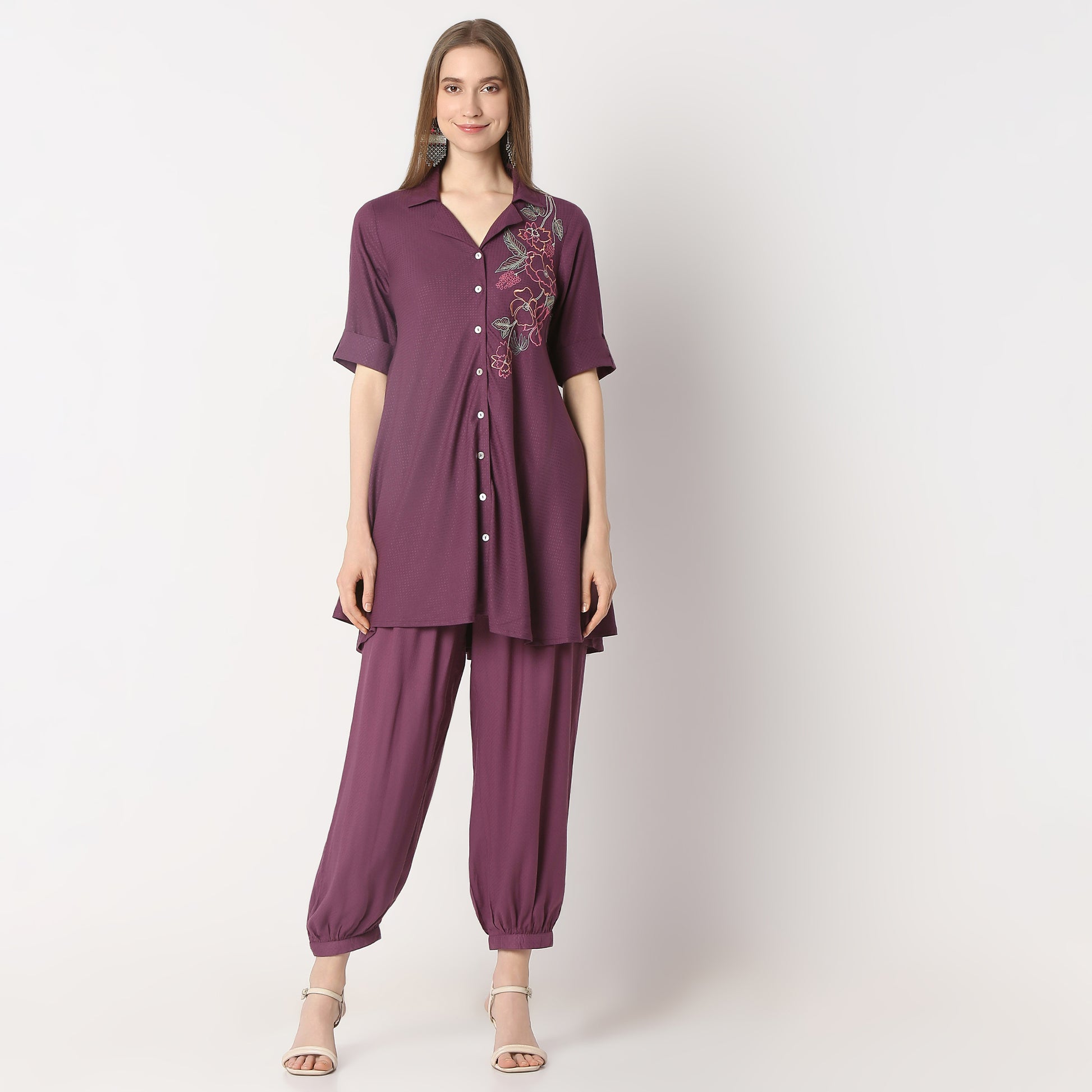 Regular Fit Embroidered Kurta with Pant Set