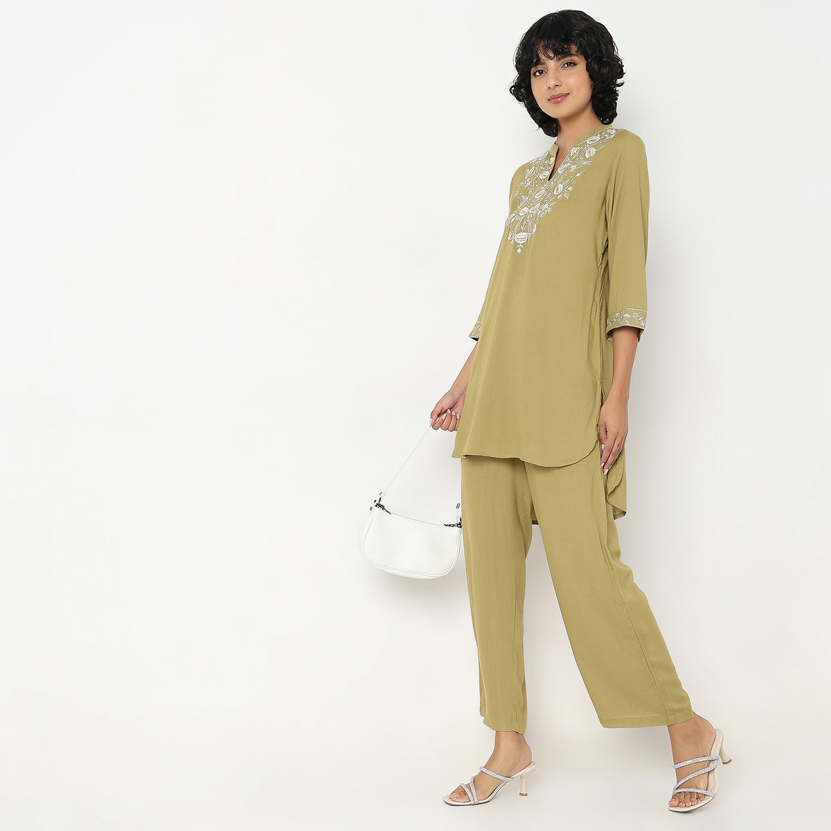 Regular Fit Embroidered Kurta with Palazzo Set