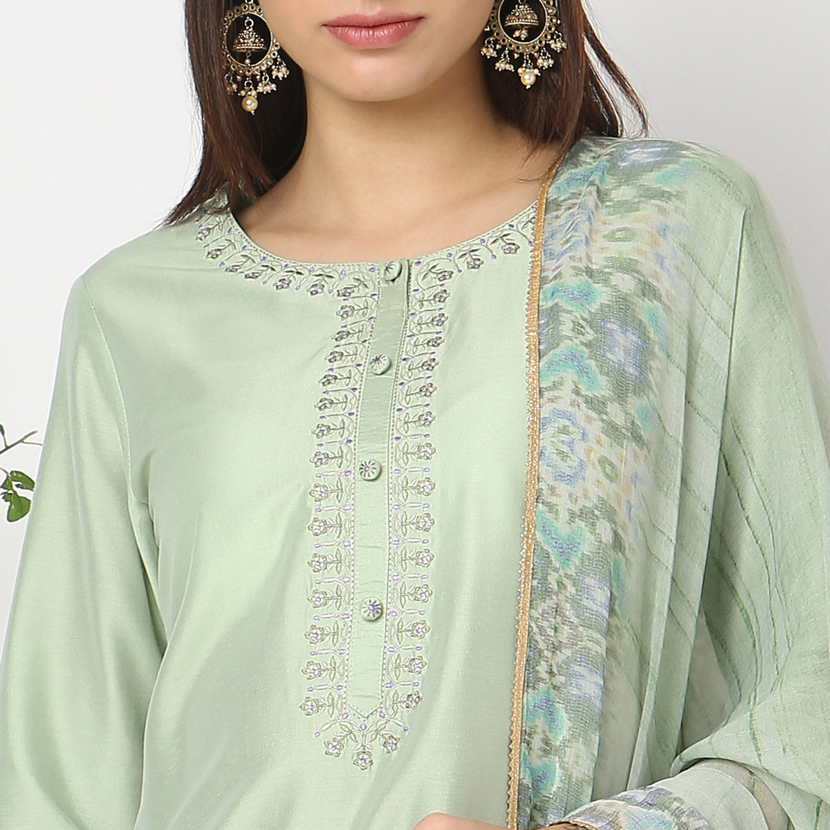 Regular Fit Embroidered Kurta and Pant with Dupatta Set