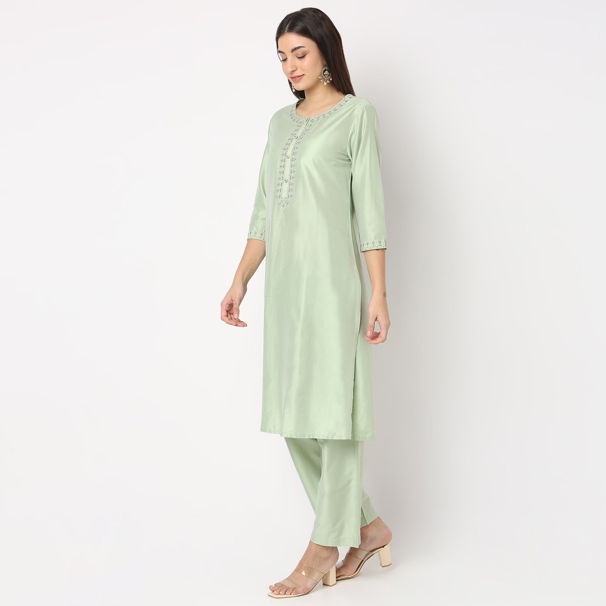 Regular Fit Embroidered Kurta and Pant with Dupatta Set