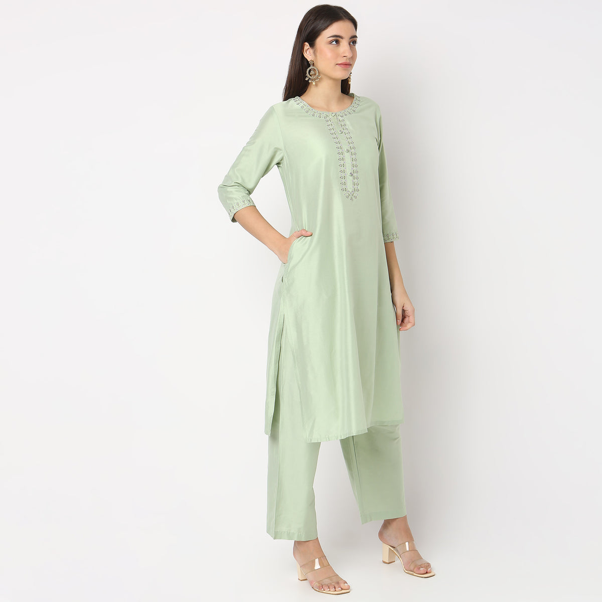 Regular Fit Embroidered Kurta and Pant with Dupatta Set